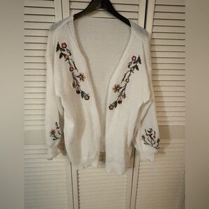 SHEIN White Cardigan with Floral Embroidery